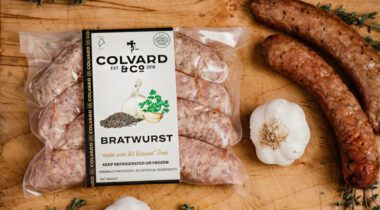 package of raw bratwurst