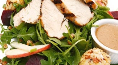 grilled chicken on beet salad