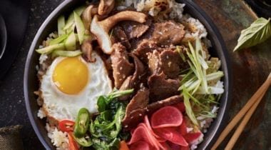 Cafe H Korean beef bowl with eggs and veggies