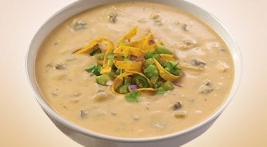 poblano soup with garnish