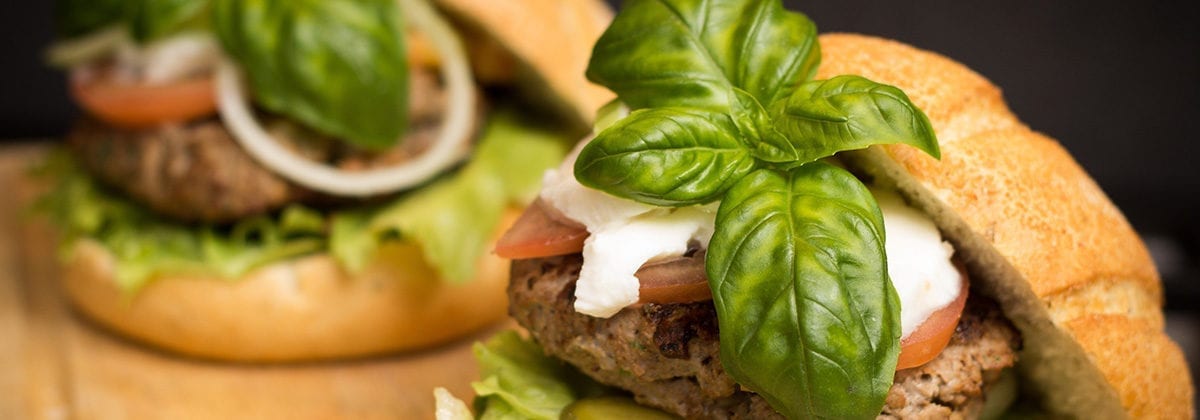 burger with fresh basil