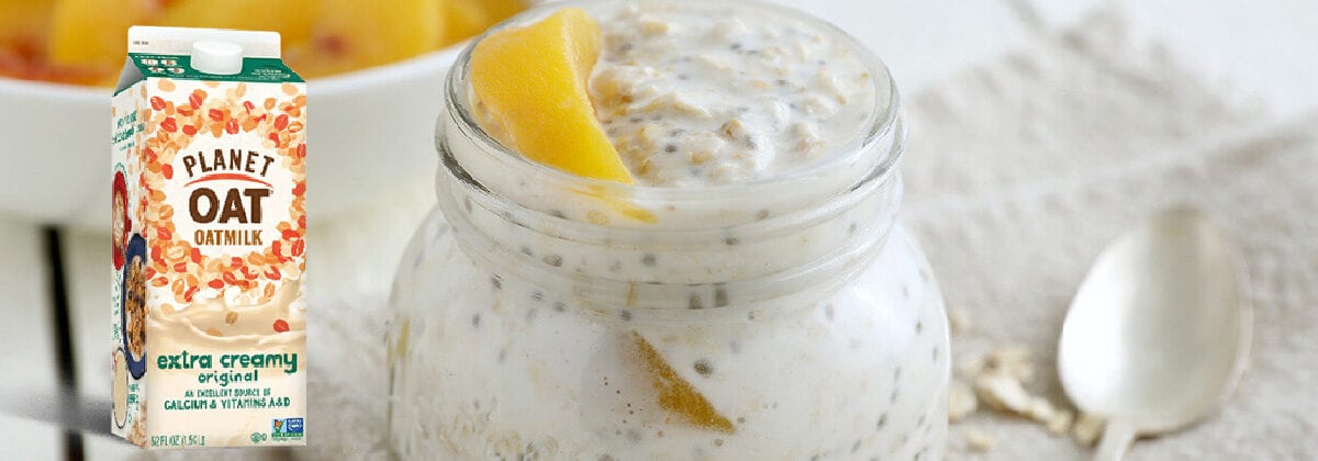 overnight oats in a jar with a peach