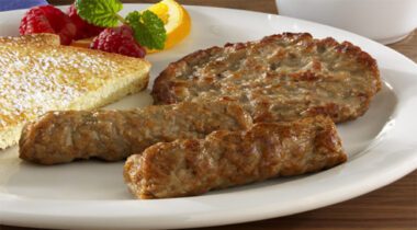 sausage patty and links on plate